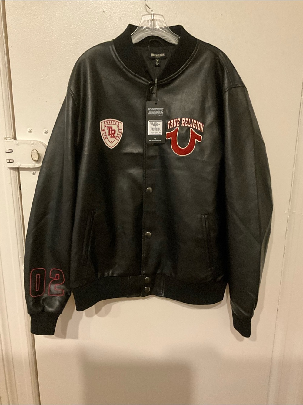 True Religion Black Bomber Jacket with Red Accents